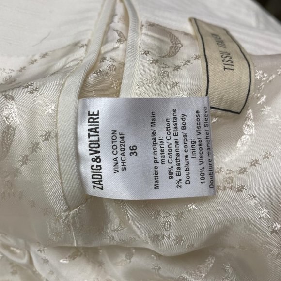 Cream Cotton Soft Metallic Sheen Pinstripe Blazer - Picture 7 of 9